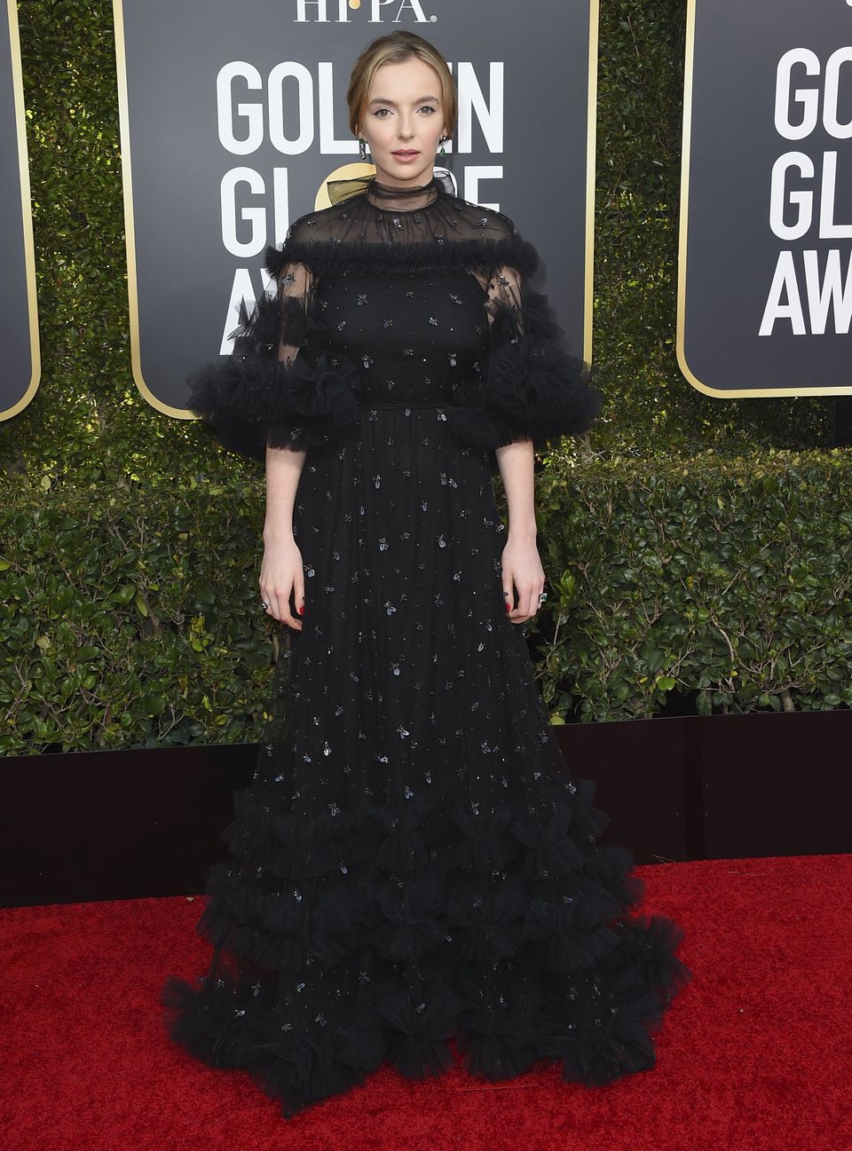 Jodie Comer at the Golden Globes 2019 red carpet