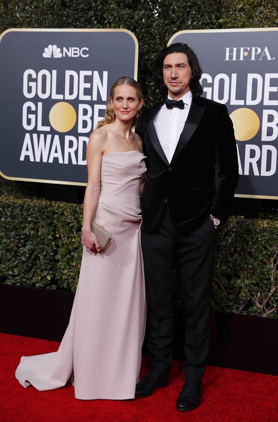 Adam Driver and Joanne Tucker at the Golden Globes 2019 red carpet