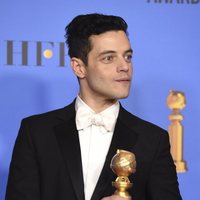 Rami Malek poses with his Golden Globe