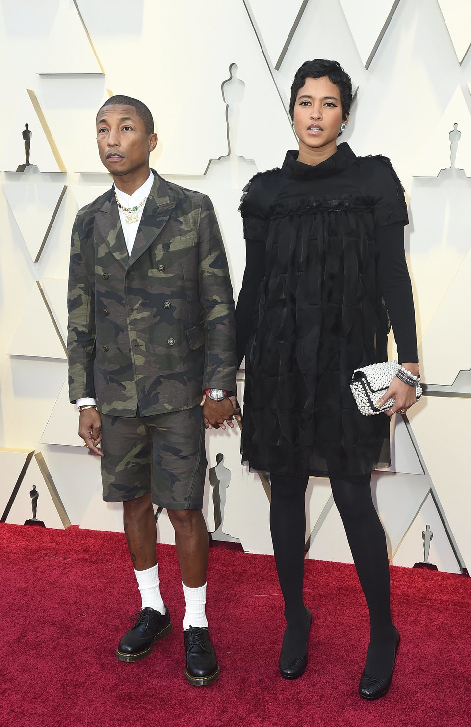 Pharrell Williams and Helen Lasichanh at the Oscars 2019 red carpet