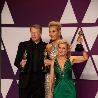 Oscars winner for Best Makeup and Hairstyling for 'Vice' pose with their Oscars