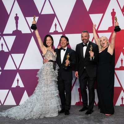 Oscars winners for Best Documentary Feature poses with their Oscars