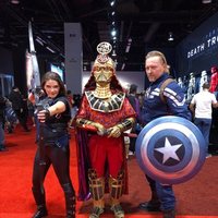 Fans dressed up as Hawkeye, Darth Vader and Captain America