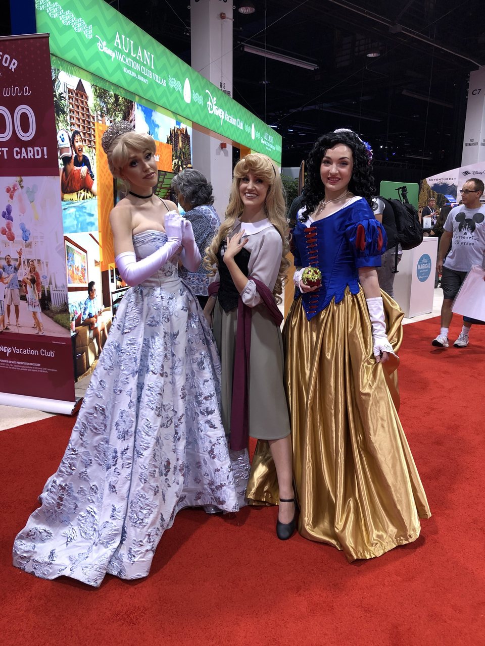 Fans dressed up as Cinderella, Aurora and Snow White