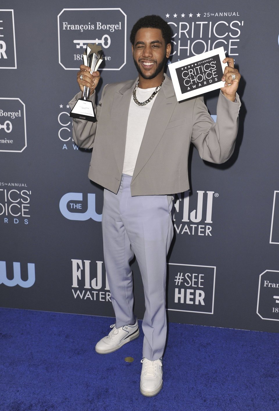 Jharrel Jerome at the Critics' Choice Awards 2020 red carpet