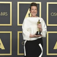 Jacqueline Durran with her Oscar Award for Best Achievement in Costume Design