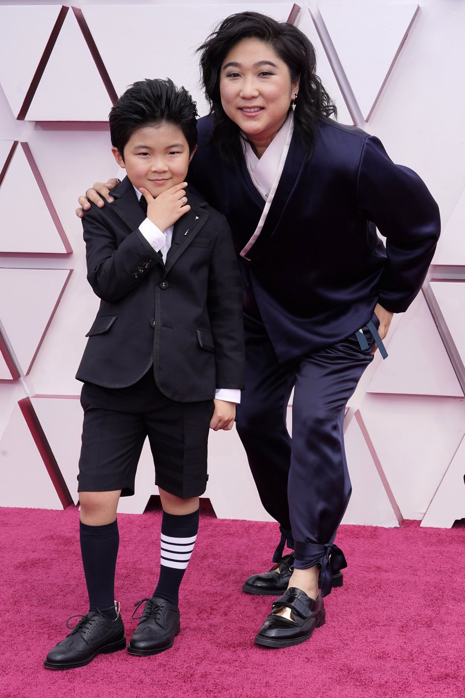 Alan Kim at the Oscars 2021 red carpet