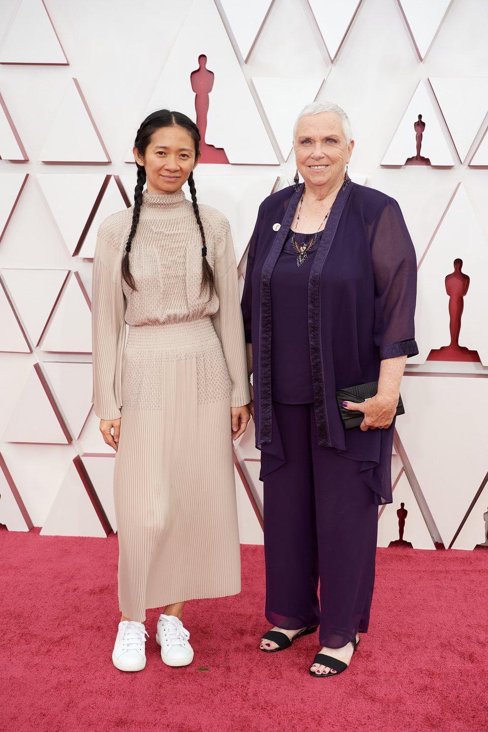 Chloé Zhao and Charlene Swankie at the Oscars 2021 red carpet