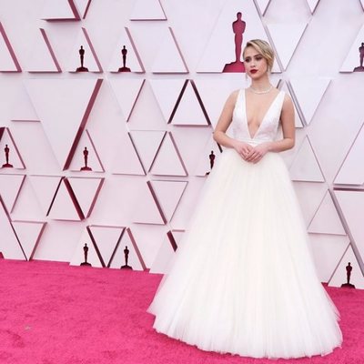 Maria Bakalova at the Oscars 2021 red carpet