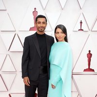 Riz Ahmed and Fatima Farheen Mirza at the Oscars 2021 red carpet