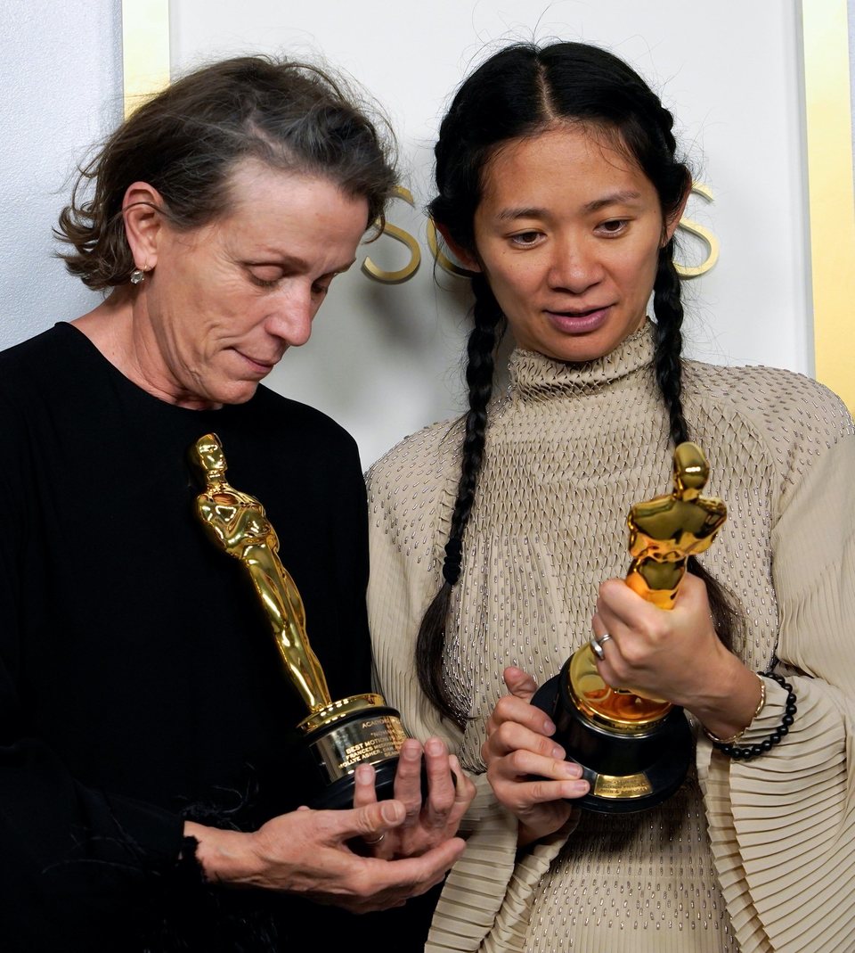 Frances McDormand and Chloé Zhao 2021 winners of the Best Picture for 'Nomadland'