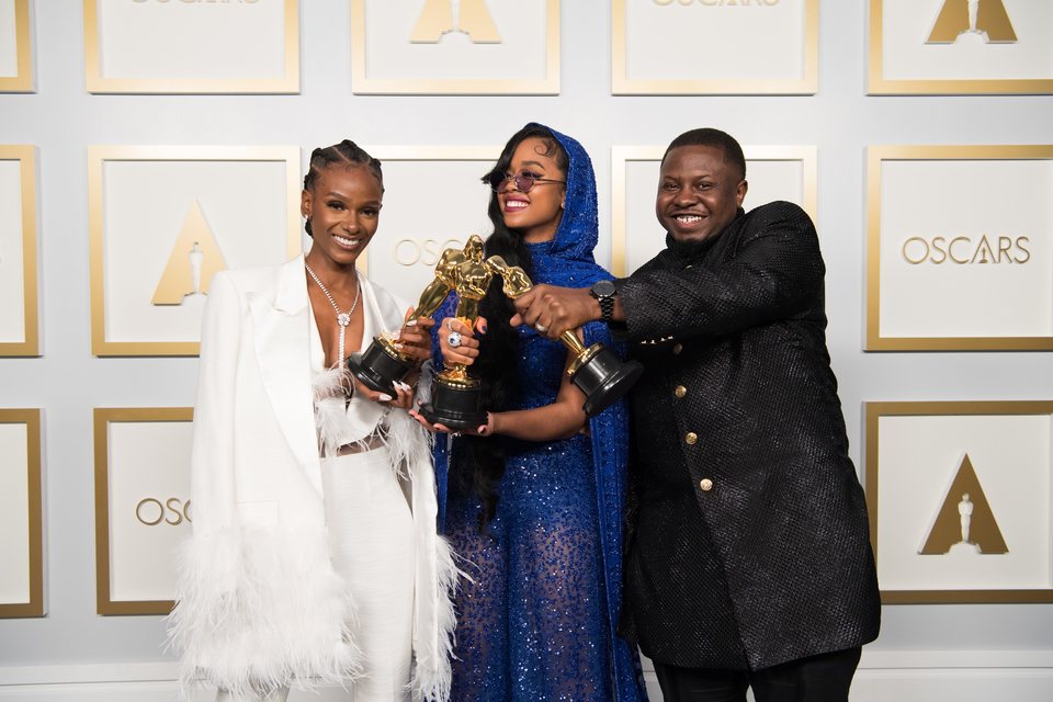 Tiara Thomas, H.E.R. and Dernst Emile II winners of the 2021 Best Song Oscar