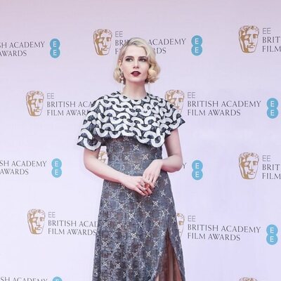 Audrey Diwan at the BAFTAs 2022 red carpet