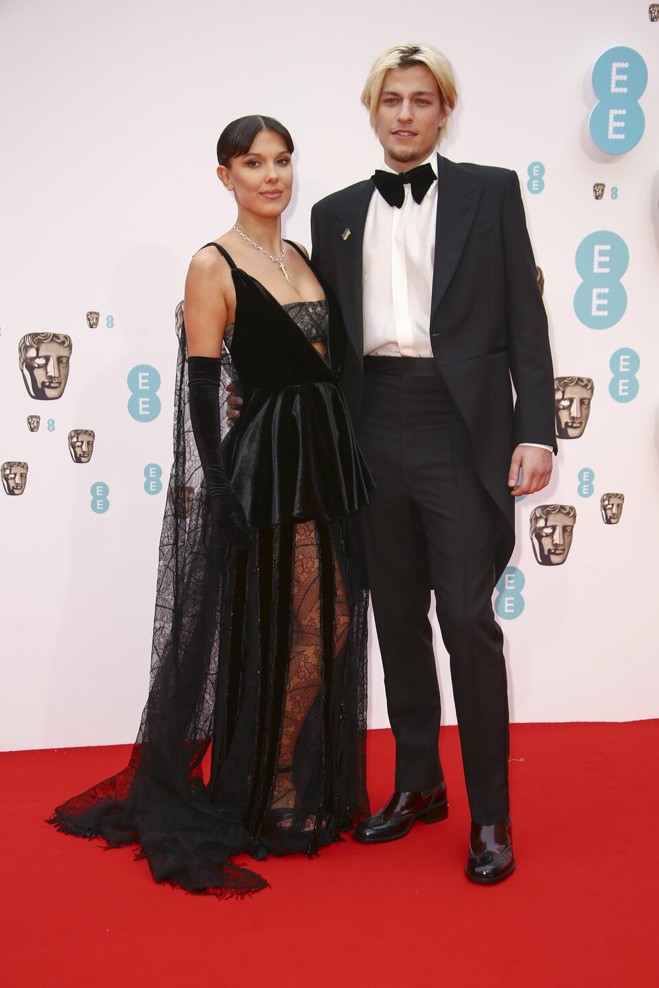 Millie Bobby Brown and Jake Bongiovi at the BAFTAs 2022 red carpet