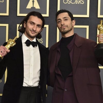 Riz Ahmed and Aneil Karia, winners of the award for best live action short for 'The Long Goodbye'