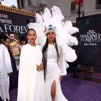 Zinzi Evans and Hannah Beachler at the 'Black Panther: Wakanda Forever' premiere