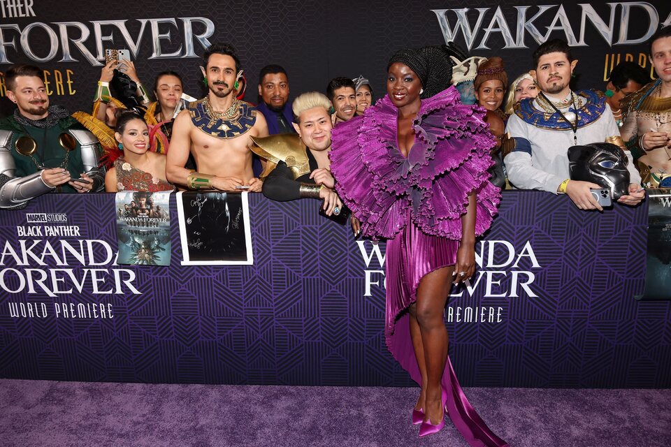 Danai Gurira poses with fans at the 'Black Panther: Wakanda Forever' premiere