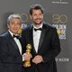 Ricardo Darín and Santiago Mitre pose as winners at the Golden Globes 2023