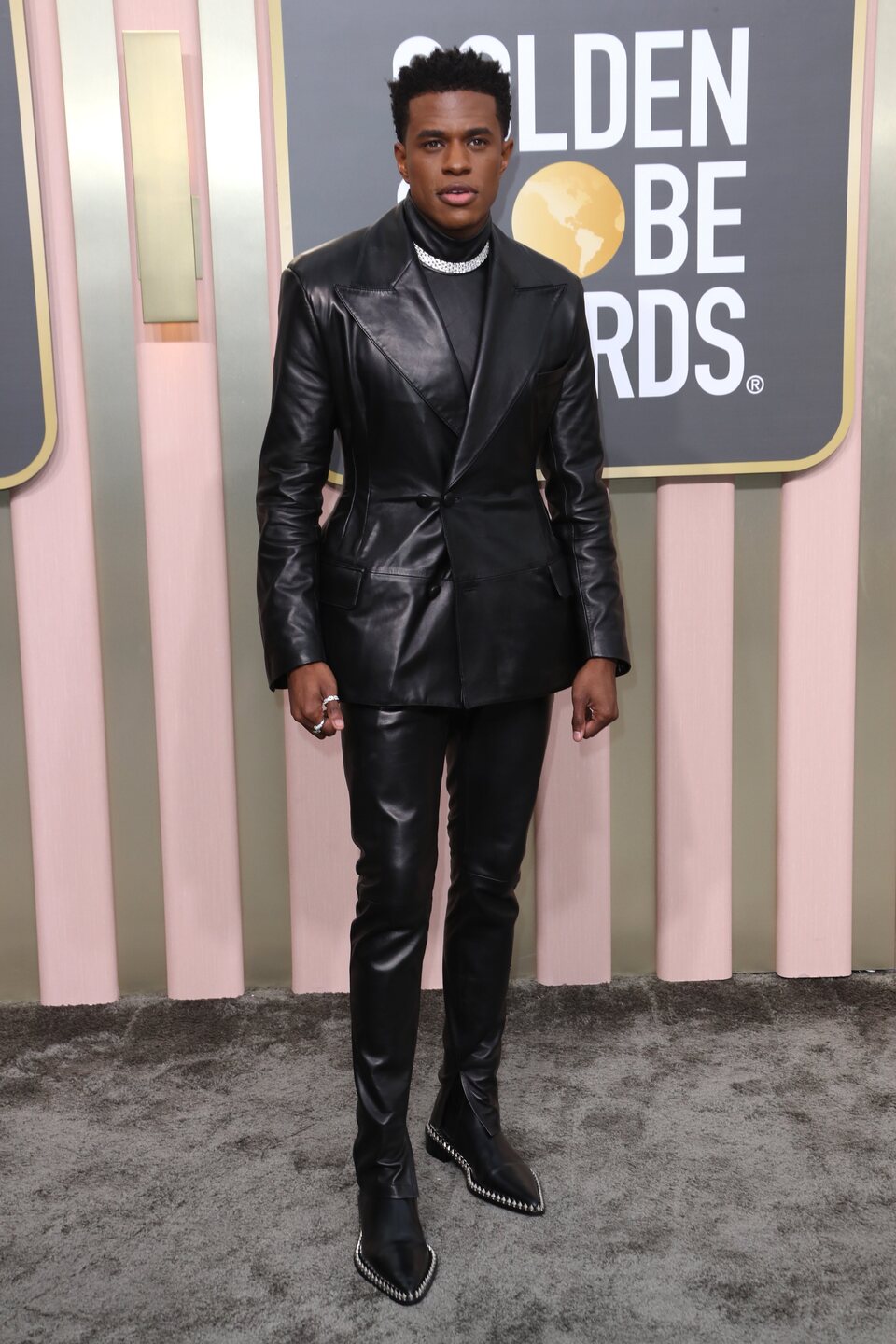 Jeremy Pope at the Golden Globes 2023 red carpet