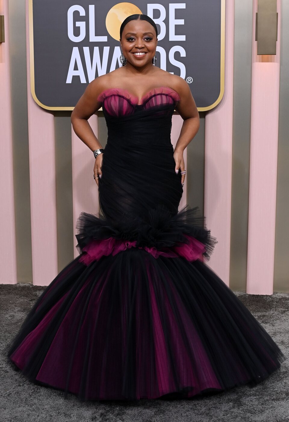 Quinta Brunson at the Golden Globes 2023 red carpet