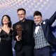 Amaia Remírez, Iván Zahínos and Raúl de la Fuente at the winner's carpet of the 2023 Goya Awards