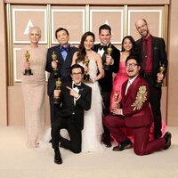 'Everything Everywhere All at Once' team with it's 2023 Best Picture Oscar