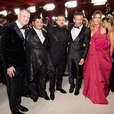 The 'Puss in Boots: The Last Wish' crew at the champagne carpet of the Oscar Awards 2023