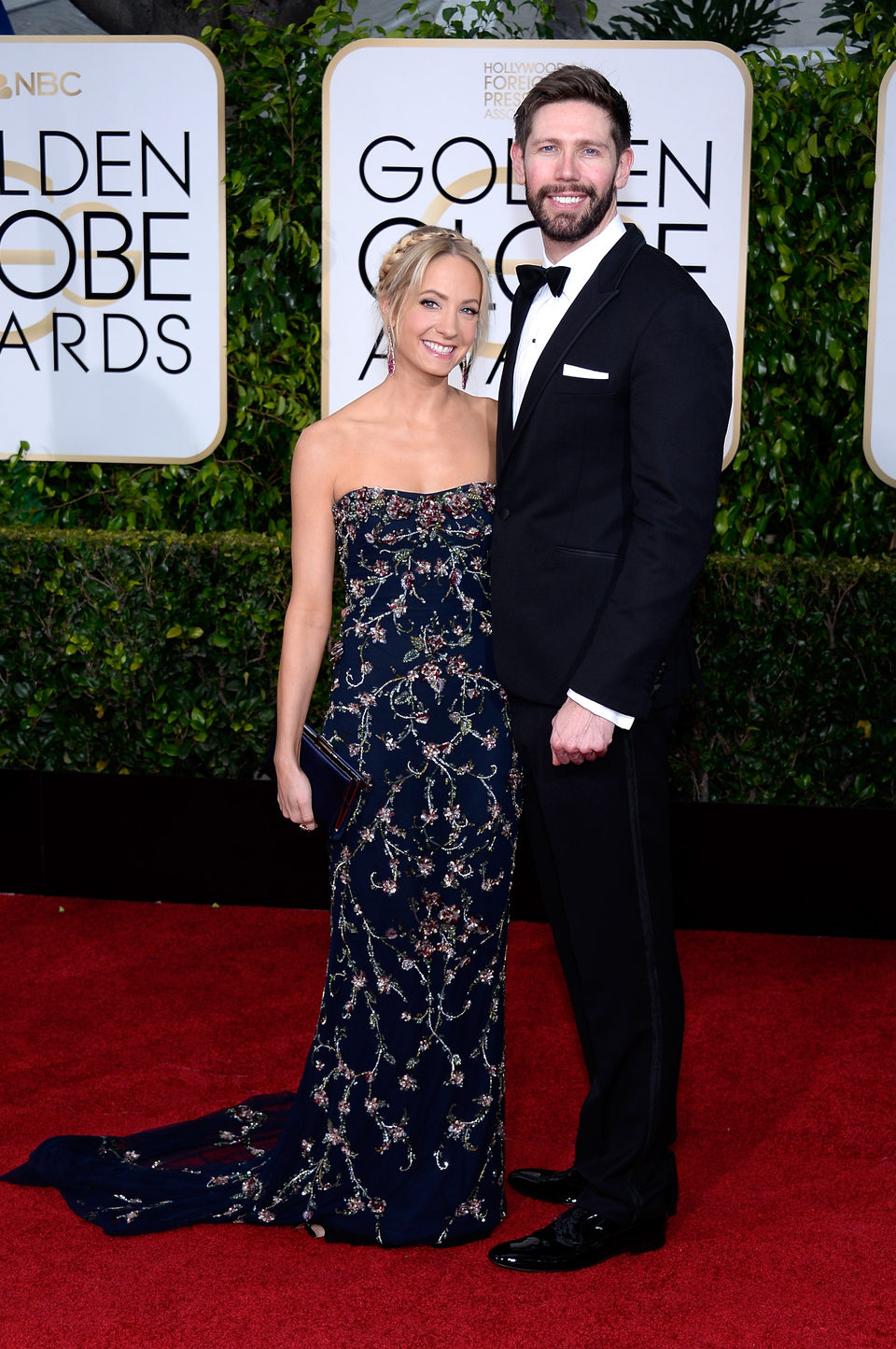 Joanne Froggatt and James Cannon at the Golden Globes 2015 red carpet