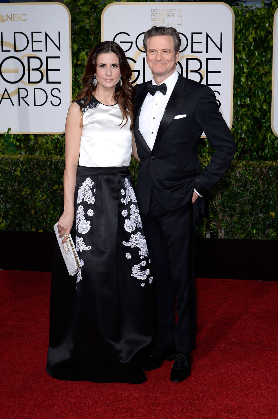 Livia and Colin Firth at the Golden Globes 2015 red carpet