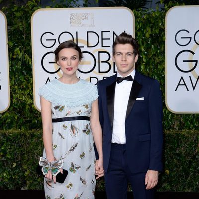 Keira Knightley and James Righton at the Golden Globes 2015 red carpet