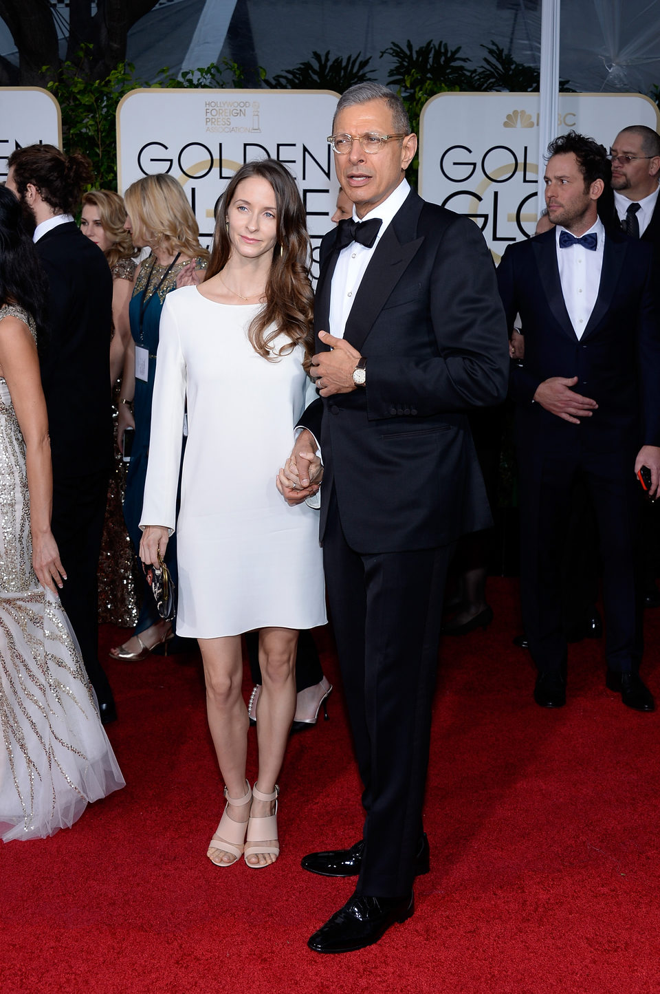 Jeff Goldblum y Emilie Livingston at the Golden Globes 2015 red carpet