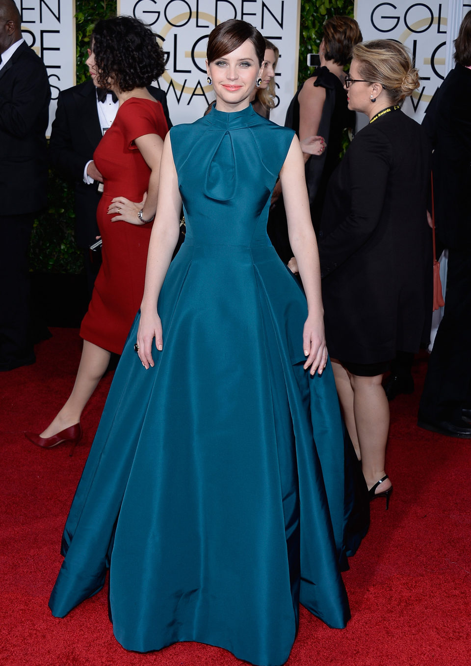 Felicity Jones at the Golden Globes 2015 red carpet