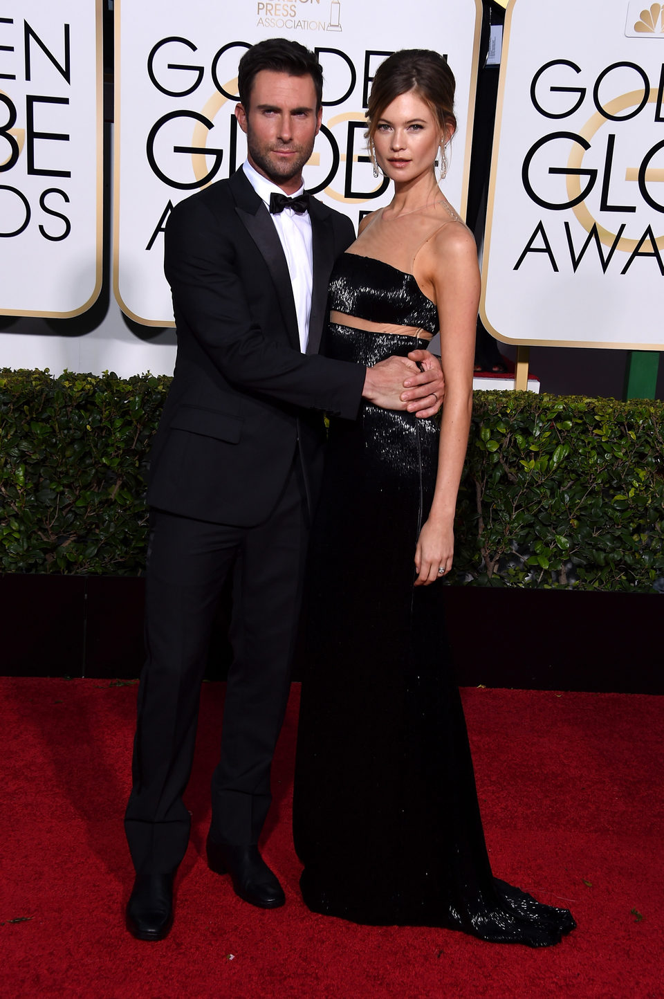 Adam Levine and Behati Prinsloo at the Golden Globes 2015 red carpet