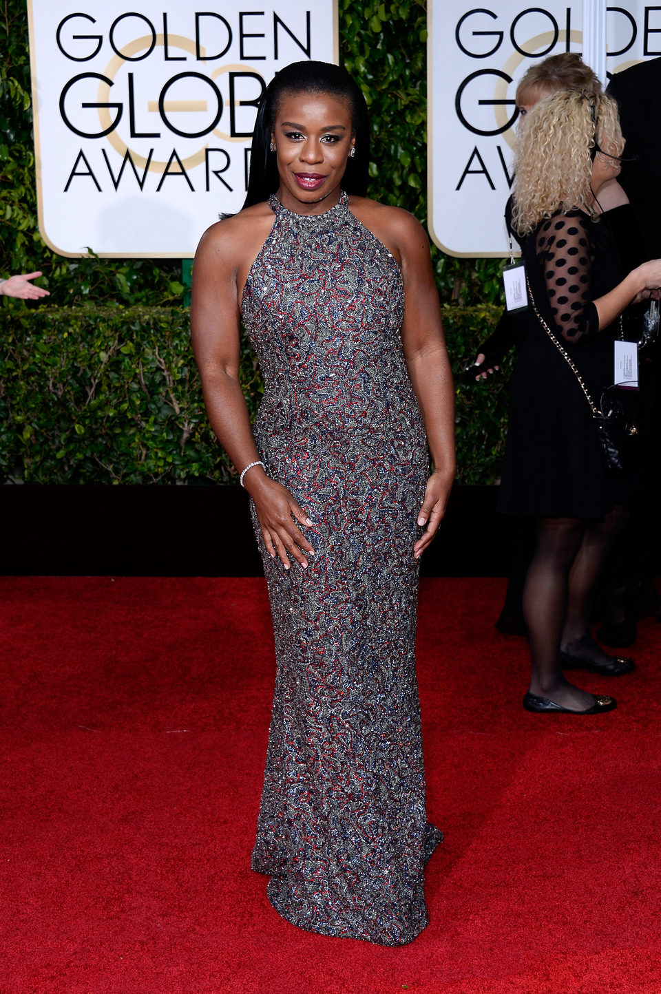 Uzo Aduba at the Golden Globes 2015 red carpet