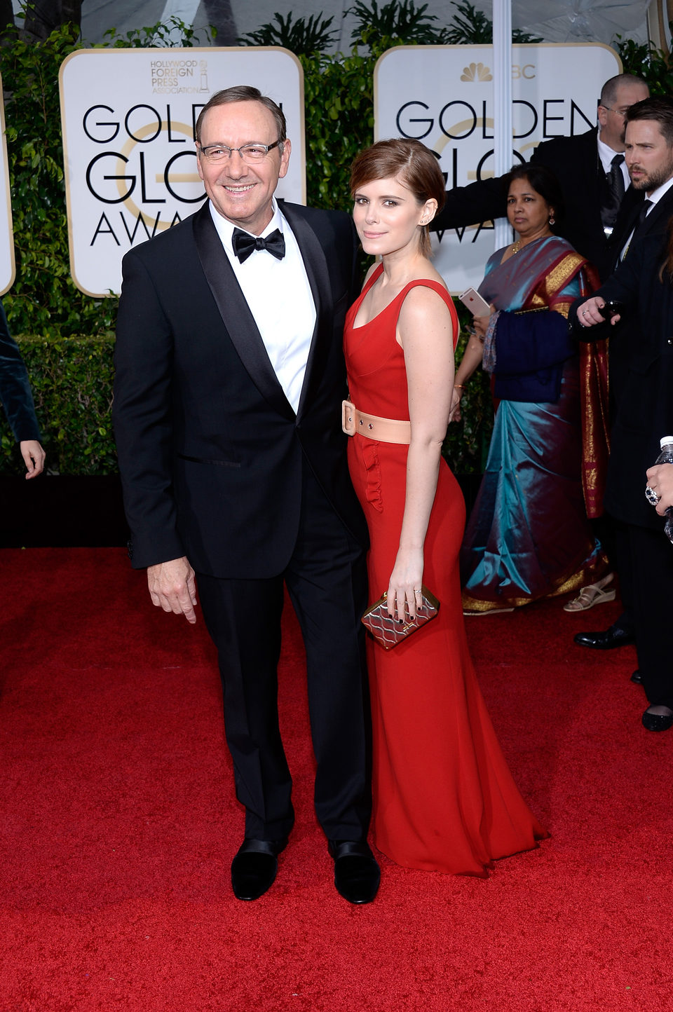 Kevin Spacey and Kate Mara at the Golden Globes 2015 red carpet