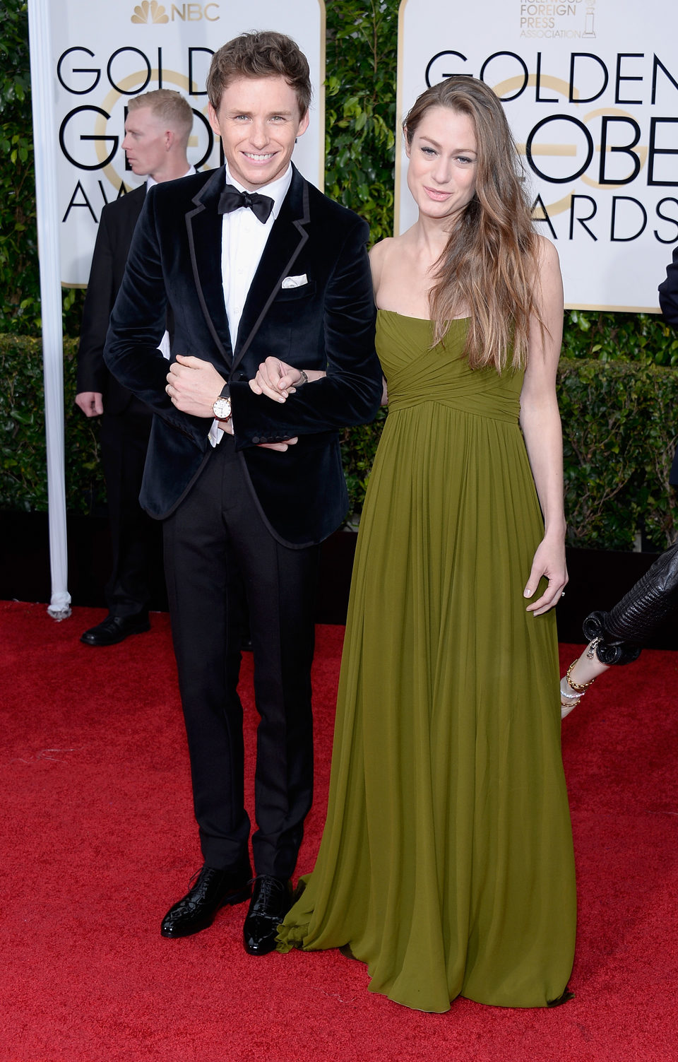 Eddie Redmayne and Hannah Bagshawe at the Golden Globe 2015 red carpet