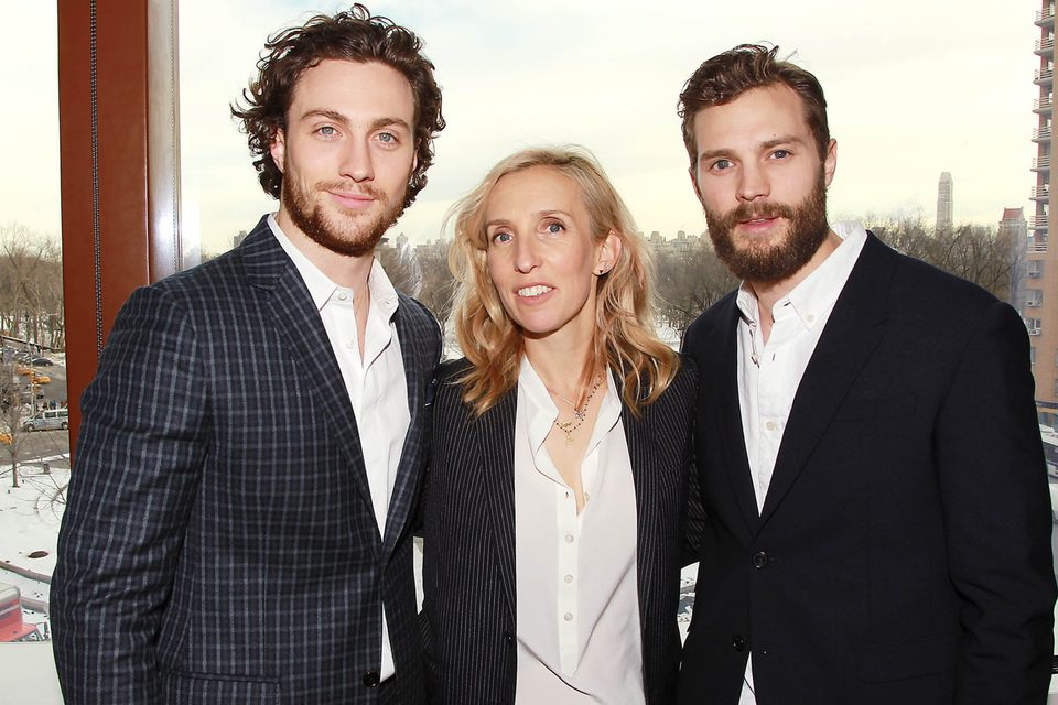 Sam Taylor-Johnson with Aaron Taylor-Johnson and Jamie Dornan at the 'Fifty Shades of Grey' Fan Event