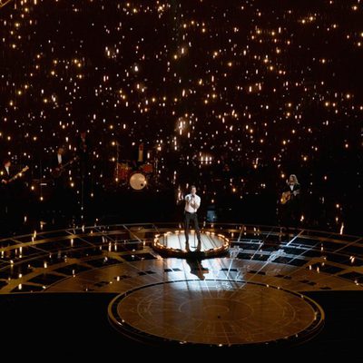 Adam Levine performing 'Lost Stars' at the Dolby Theatre