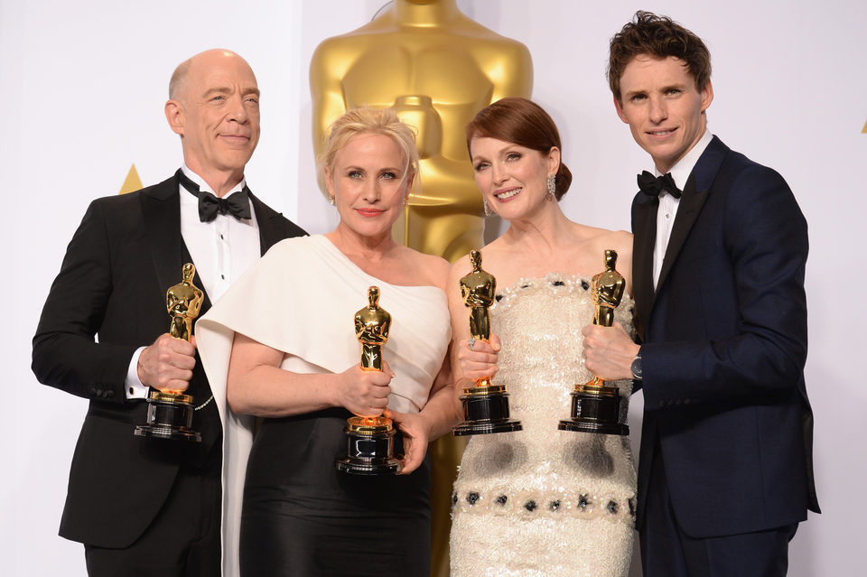 The four winning actors at the Oscars 2015 pose together