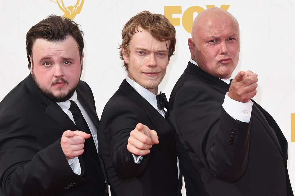 John Bradley-West, Alfie Allen and Conleth Hill at the red carpet of the 2015 Emmys