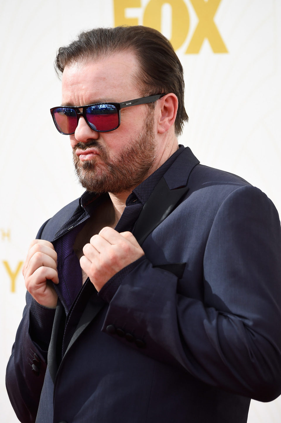 Ricky Gervais at the 2015 Emmy Awards red carpet