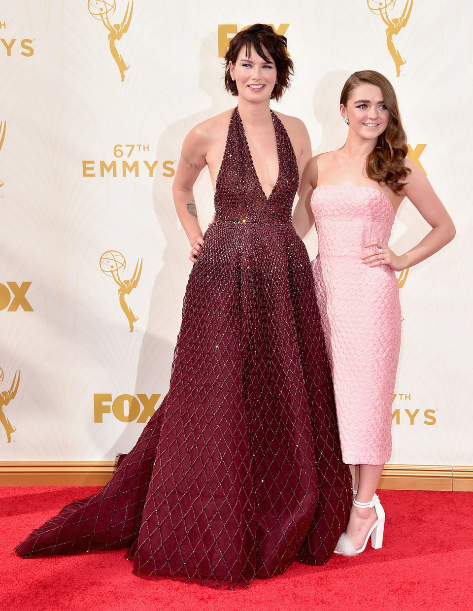 Lena Headey, Maisie Williams at the 2015 Emmy Awards red carpet