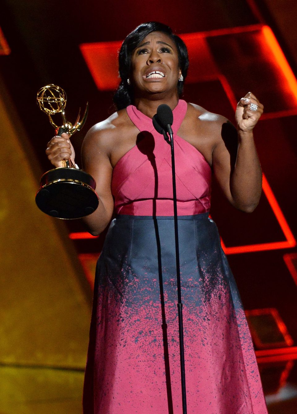 Uzo Aduba receiving the 2015 Emmy Award