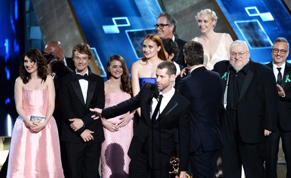 The 'Game of Thrones' team receiving the 2015 Emmy Award