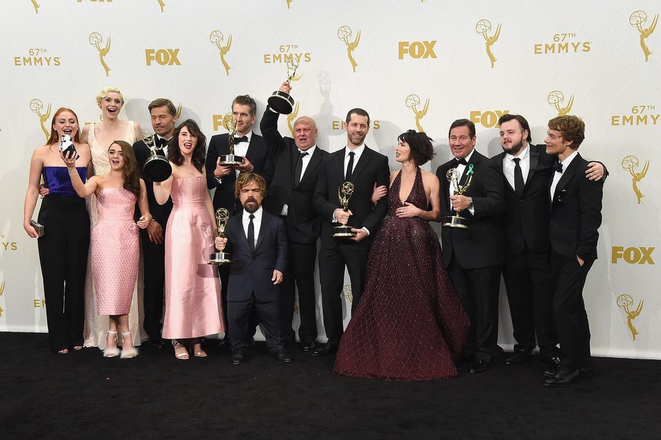 The 'Game of Thrones' team posing with their 2015 Emmy Award