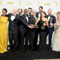 The 'Veep' team posing with their 2015 Emmy Award