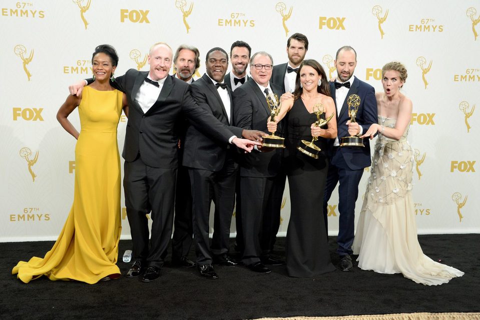 The 'Veep' team posing with their 2015 Emmy Award