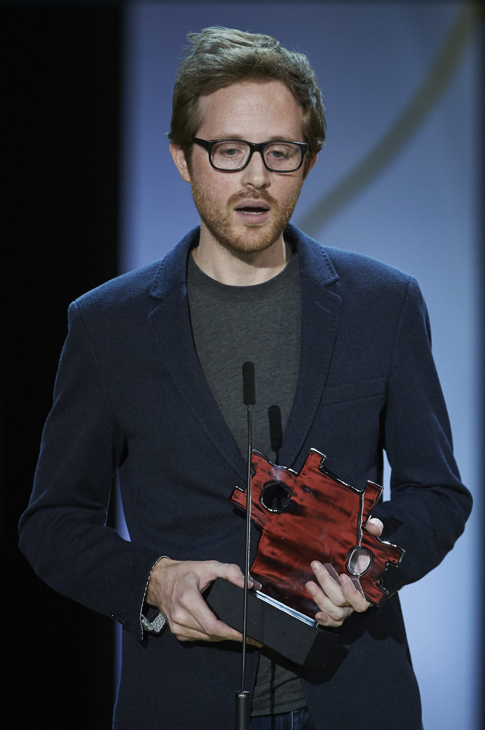 Director Rudi Rosenberg receives the Kutxabank-New Directors Award for his film 'Le Nouveau' during the closing ceremony of the 63rd San Sebastian Internat