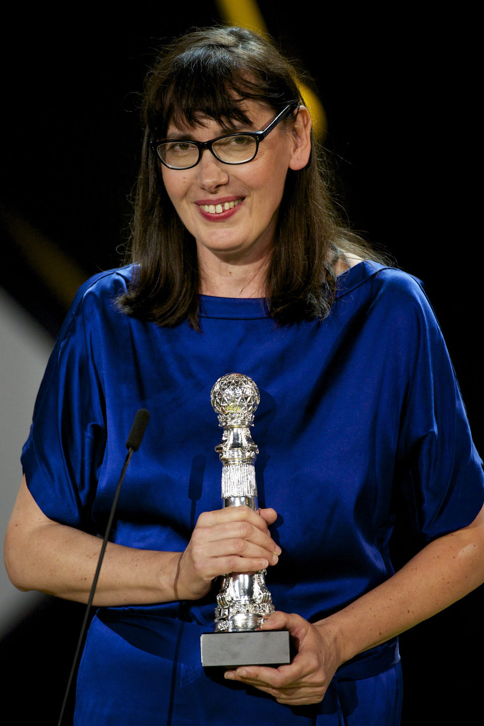 Lucile Hadzihalilovic receives the Special Jury Prize for the film 'Evolution' during the closing ceremony of 63rd San Sebastian Film Festival