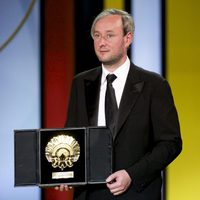 Runar Runarsson receives the Golden Shell for Best Film for 'Sparrows' during the closing ceremony of 63rd San Sebastian Film Festival 